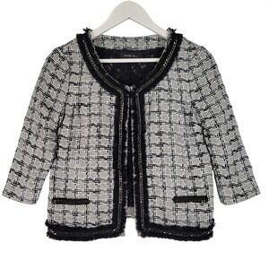 Michel Rene Tweed Crop Blazer Chain Fringe Jacket Womens 42‎
